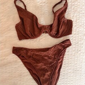 Abercrombie & Fitch Ribbed Brown Underwire Bikini Set